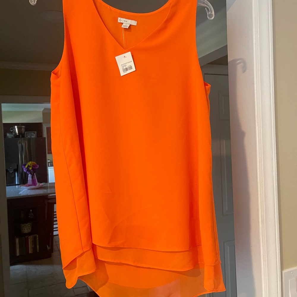 Orange Asymmetrical Tank Top Blouse